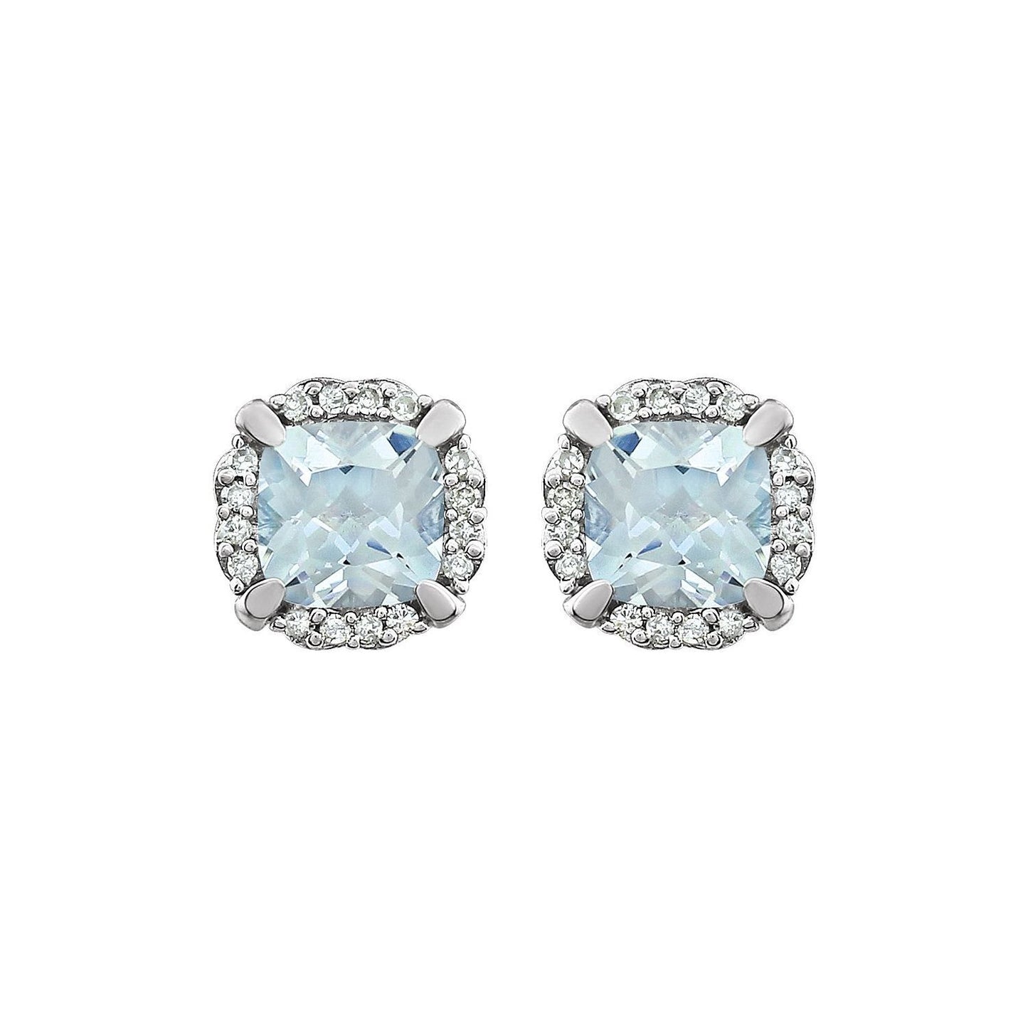 14k White Gold Natural Aquamarine and 1/10 CTW Natural Diamond Stud Earrings