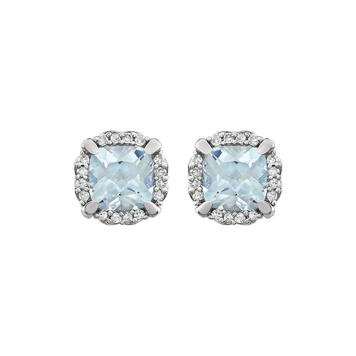 14k White Gold Natural Aquamarine and 1/10 CTW Natural Diamond Stud Earrings