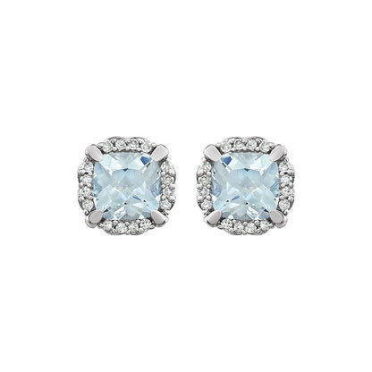 14k White Gold Natural Aquamarine and 1/10 CTW Natural Diamond Stud Earrings