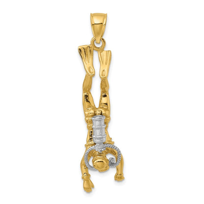 14k Two-Tone Gold 3-D Female Scuba Diver Charm