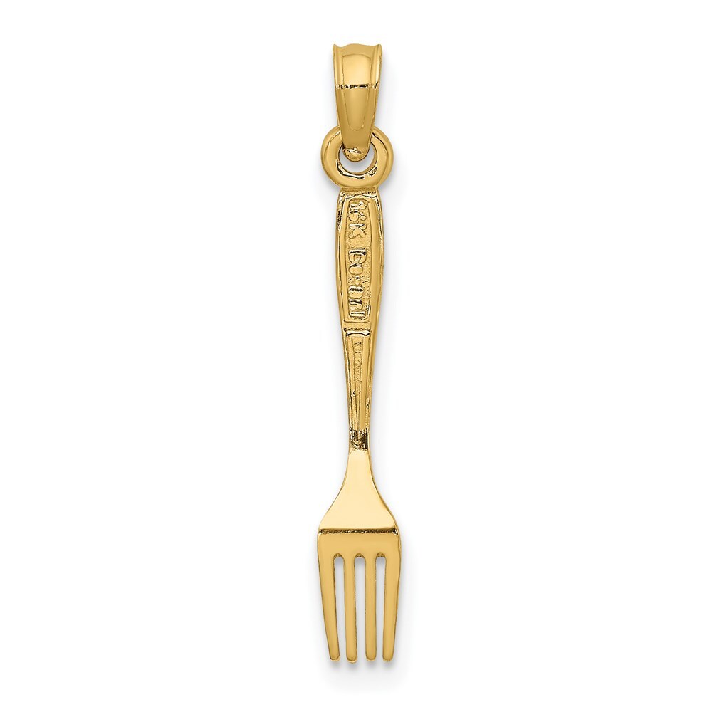 14k Yellow Gold 3-D and Polished Table Fork Charm Pendant for Women