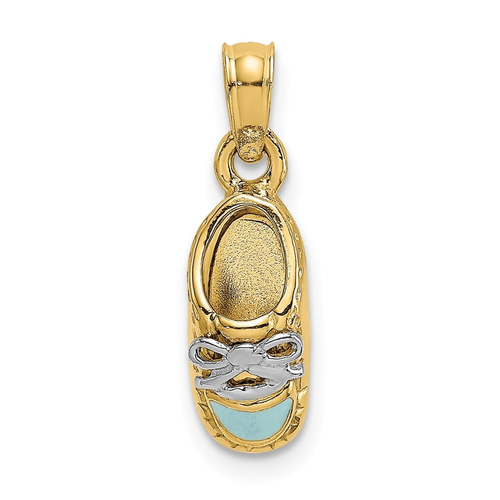 14k Yellow Gold and White Rhodium 3-D Light Blue Enamel Baby Shoe Charm
