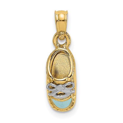 14k Yellow Gold and White Rhodium 3-D Light Blue Enamel Baby Shoe Charm