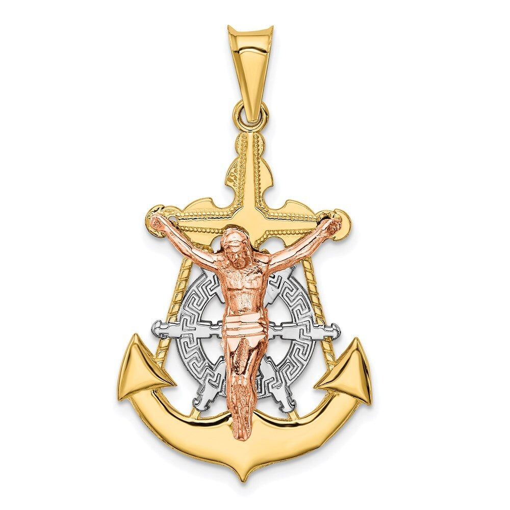 14k Tri-Color Gold Tri-Color Mariner Crucifix Pendant for Women