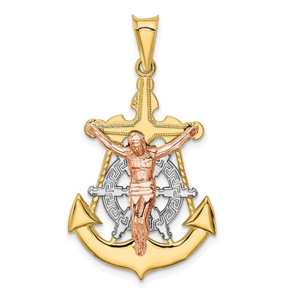14k Tri-Color Gold Tri-Color Mariner Crucifix Pendant for Women