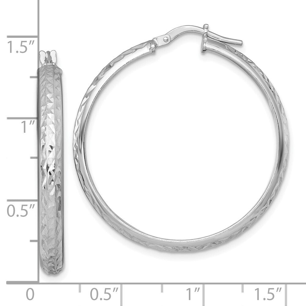 Sterling Silver RH-plated Polished and Diamond-cut Hoop Earrings