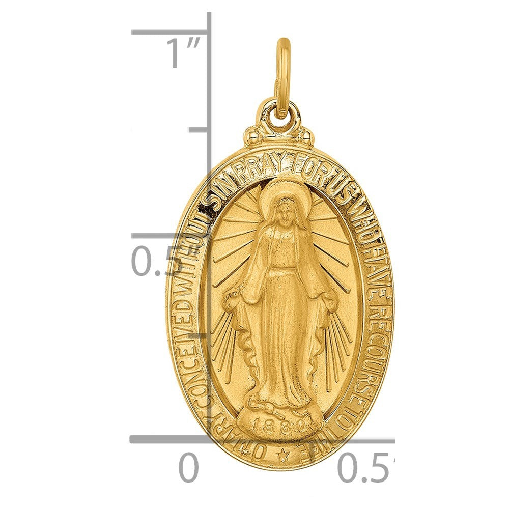 14k Yellow Gold Solid Polished Satin Medium Oval Miraculous Medal