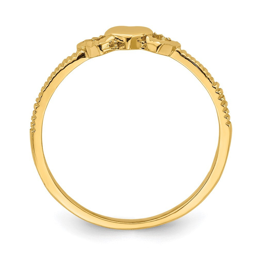 14k Yellow Gold Solid Heart with Diamond-cut Hearts Ring