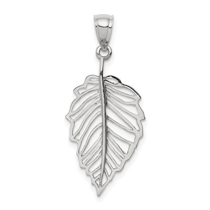 14k White Gold White Polished Leaf Pendant for Women