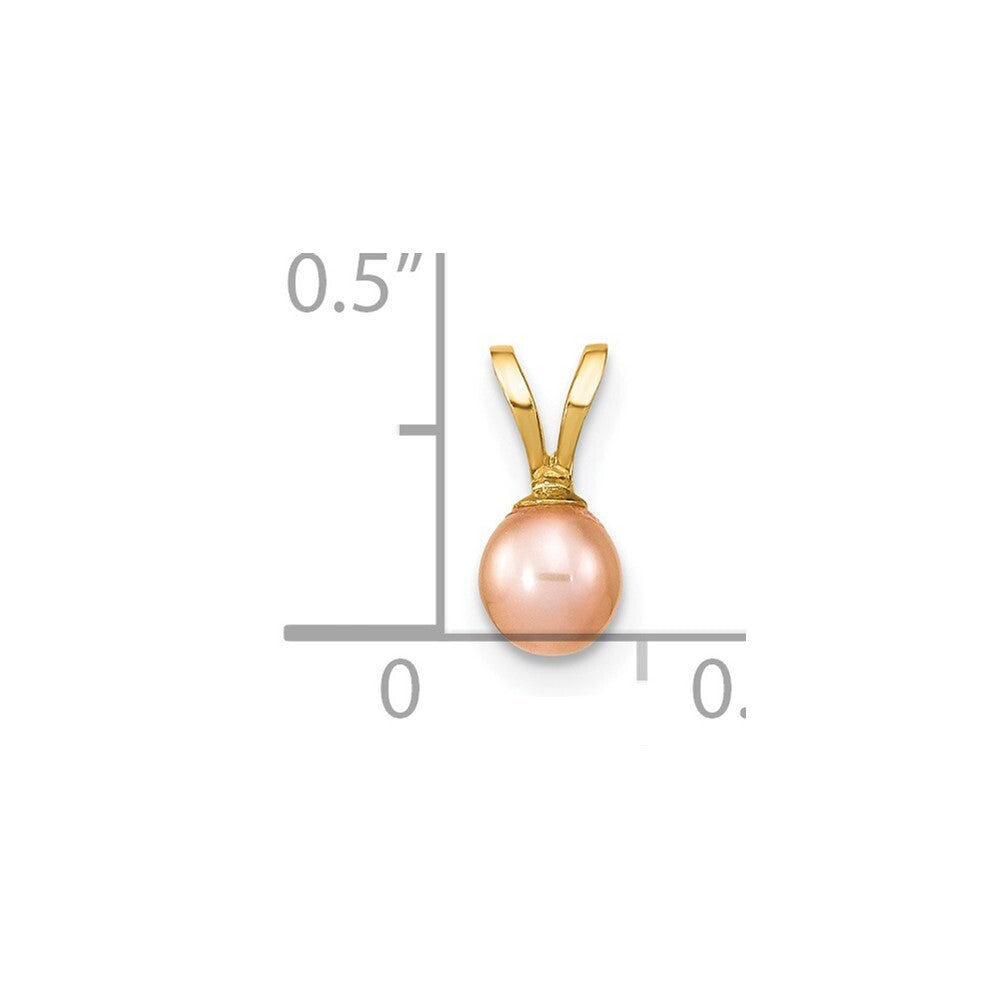14k Yellow Gold Gold 4-5mm Pink Round Freshwater Cultured Pearl Pendant