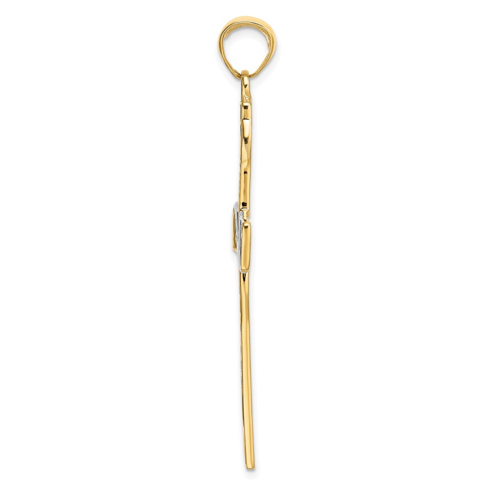 14k Yellow Gold w Rhodium HOPE FAITH LOVE BELIEVE Cross Pendant