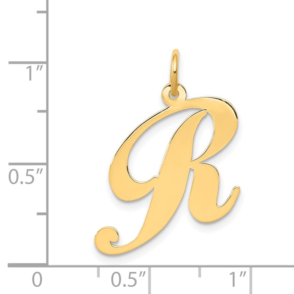 14k Yellow Gold Large Fancy Script Letter R Initial Charm Pendant for Women
