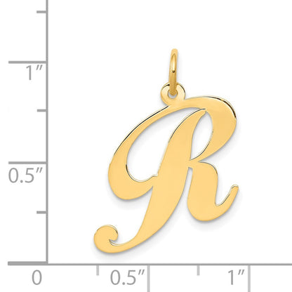 14k Yellow Gold Large Fancy Script Letter R Initial Charm Pendant for Women