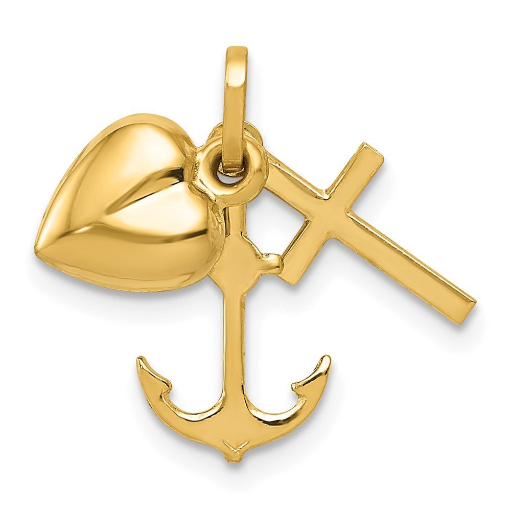 14k Yellow Gold Polished Moveable Heart/Cross/Anchor Pendant