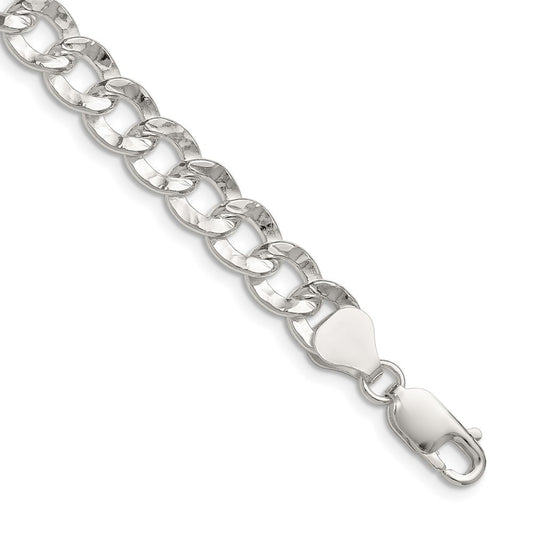 Sterling Silver 7.6mm Hammered Curb Chain Necklace
