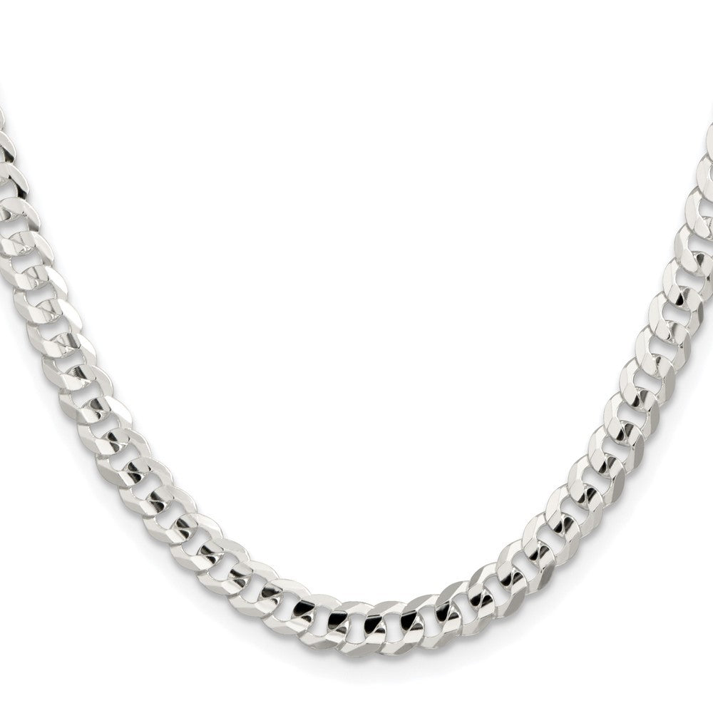 Sterling Silver Rhodium-plated 5.65mm Concave Beveled Curb Chain Necklace