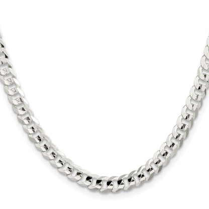 Sterling Silver Rhodium-plated 5.65mm Concave Beveled Curb Chain Necklace