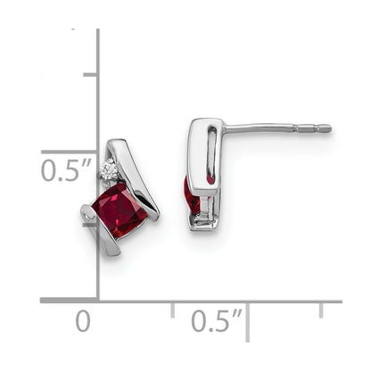 14K White Gold Cushion Cr. Ruby and Diamond Stud Earrings Gift for Women