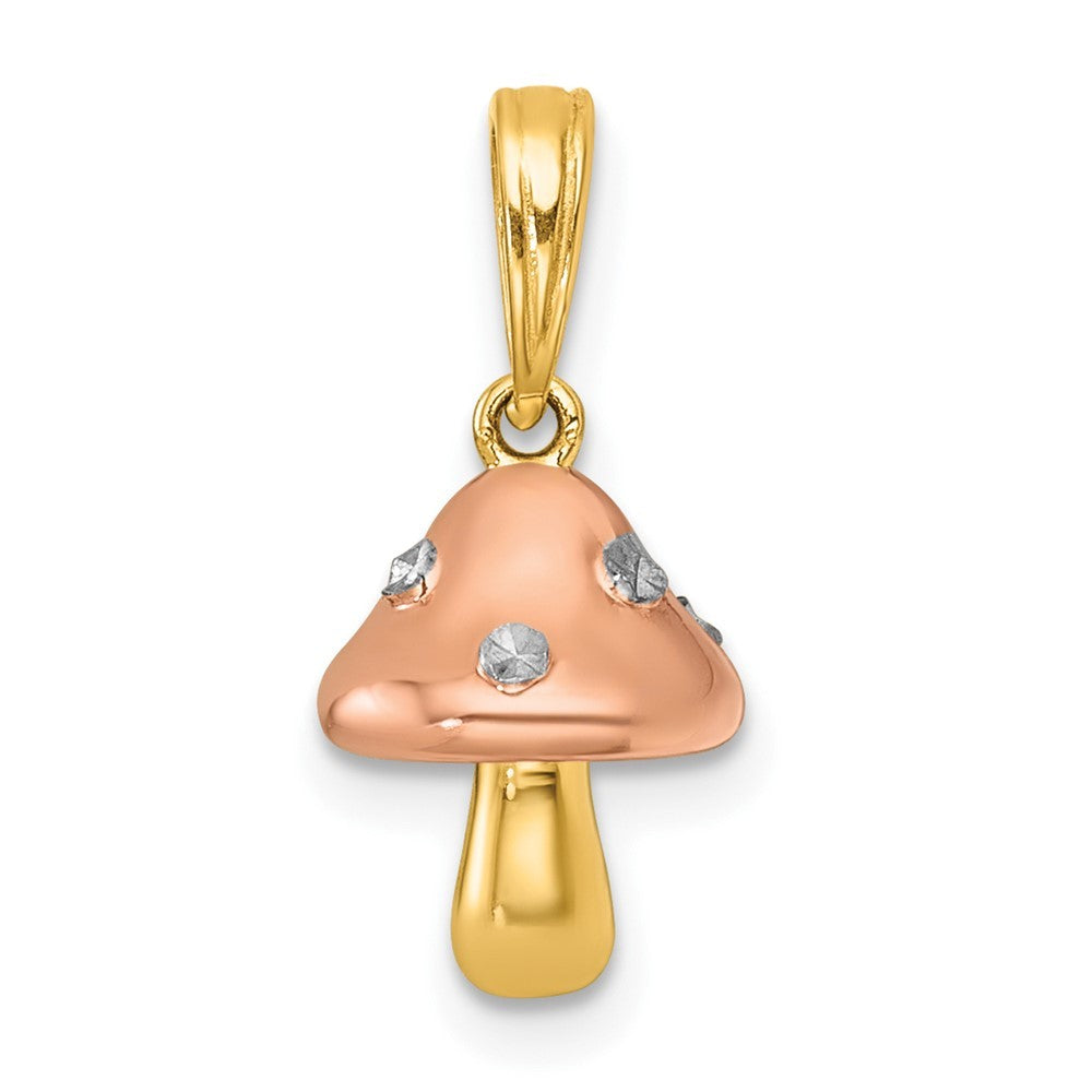 14k Yellow Gold with White Rhodium and Rose-plating Polished 3-D Mushroom Charm