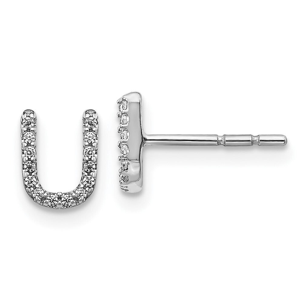 14k White Gold Diamond Initial U Stud Earrings Gift for Women