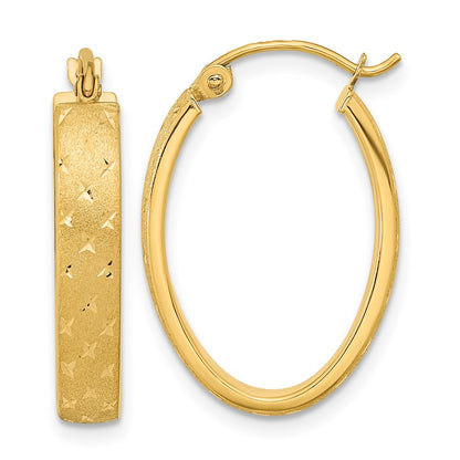 14k Yellow Gold Polished Satin Diamond-cut Hoop Earrings