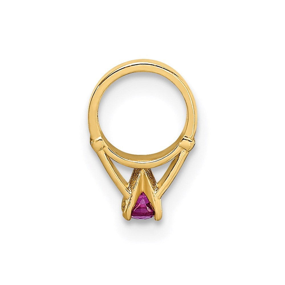 14k Yellow Gold 3-D July Ring with Dark Pink CZ Charm