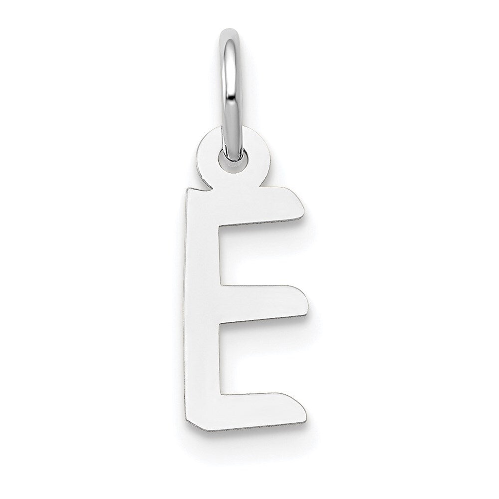 14k White Gold Small Slanted Block Letter E Initial Charm Pendant for Women