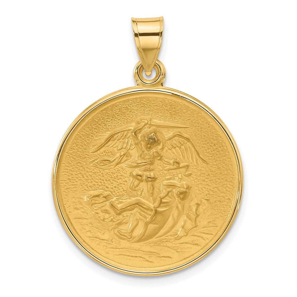 14k Yellow Gold Polished and Satin Solid St. Michael Medal