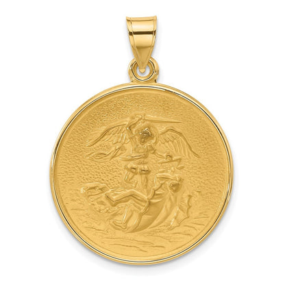 14k Yellow Gold Polished and Satin Solid St. Michael Medal