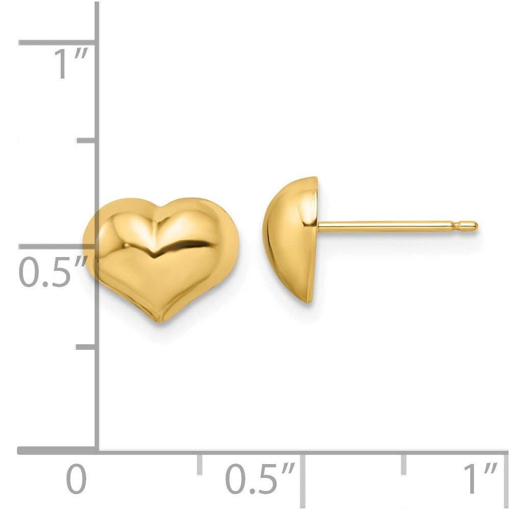 14k Yellow Gold Polished Puffed Heart Stud Earrings Gift for Women