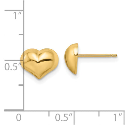 14k Yellow Gold Polished Puffed Heart Stud Earrings Gift for Women