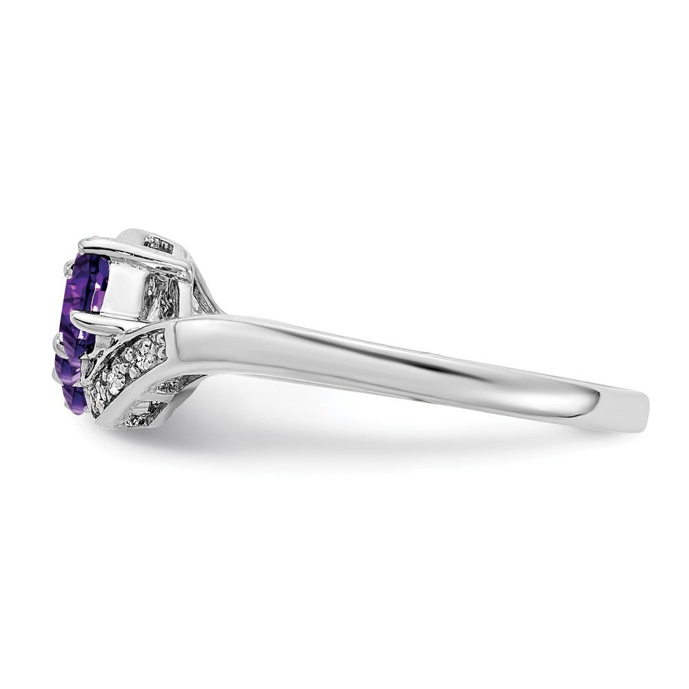 Sterling Silver Rhodium-plated Amethyst and Diamond Ring Size 8
