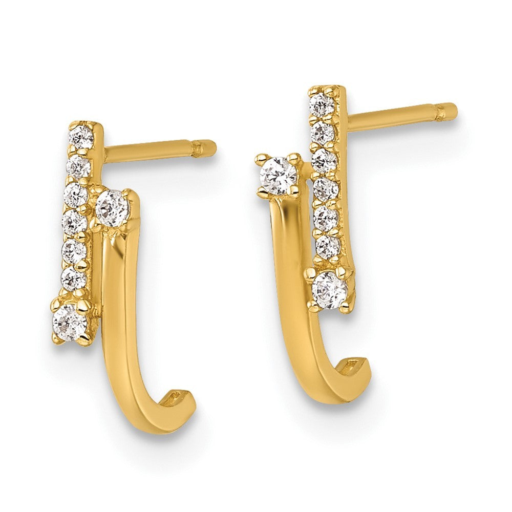 14k Yellow Gold Polished Fancy CZ J-Hoop Earrings