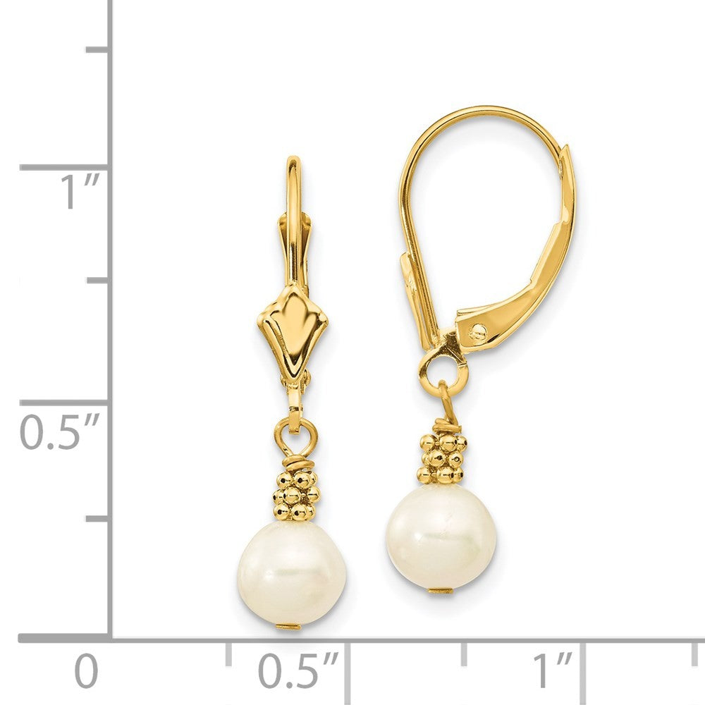 14k Yellow Gold 5-6mm White Semi-round Freshwater Cultured Pearl Dangle Earrings