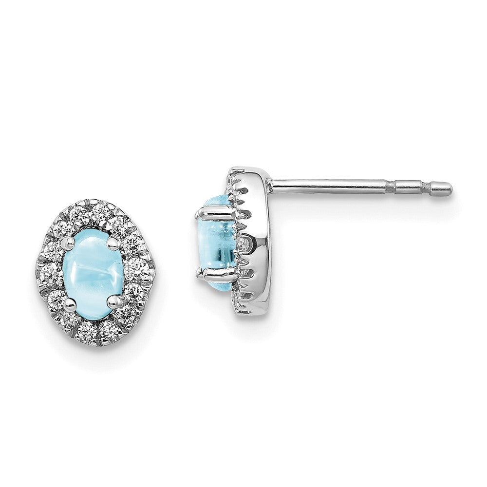 14k White Gold Diamond and Cabochon Aquamarine Stud Earrings