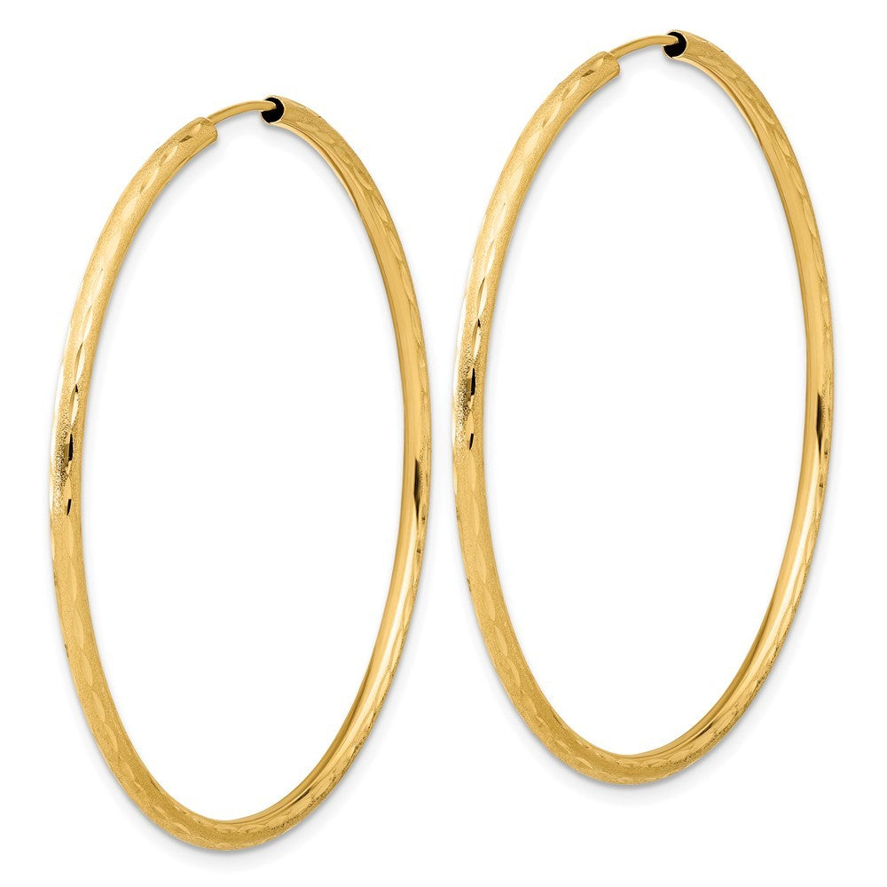 14k Yellow Gold Polished and Satin Diamond-Cut 2mm Endless Hoop Earrings