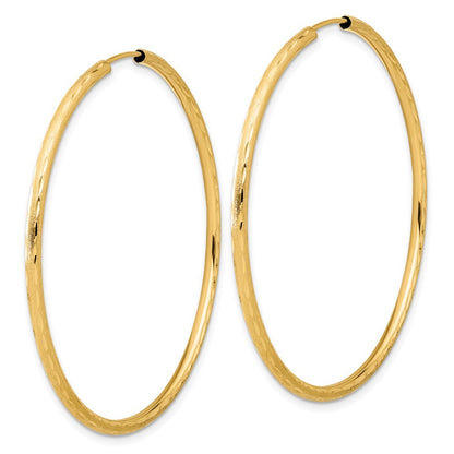 14k Yellow Gold Polished and Satin Diamond-Cut 2mm Endless Hoop Earrings