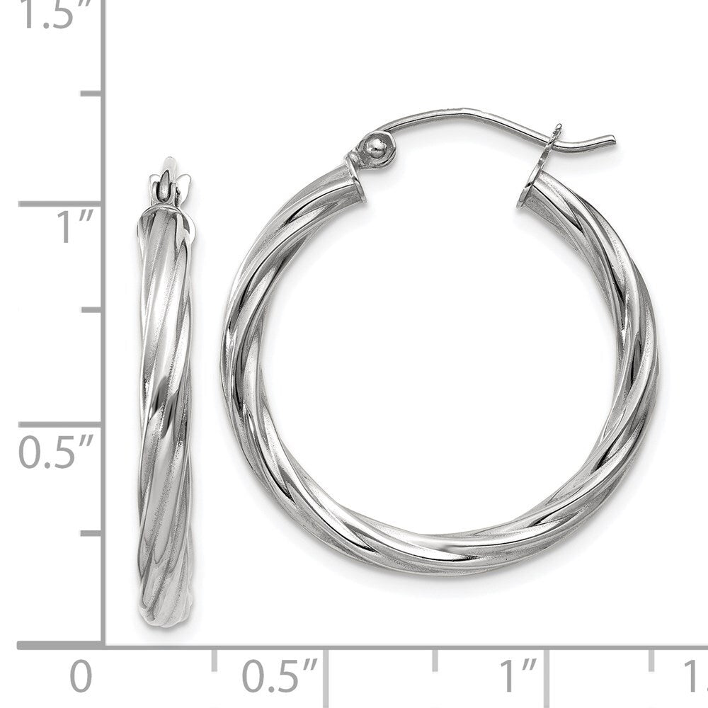 14k White Gold Polished 3.25mm Twisted Hoop Earrings Gift for Women