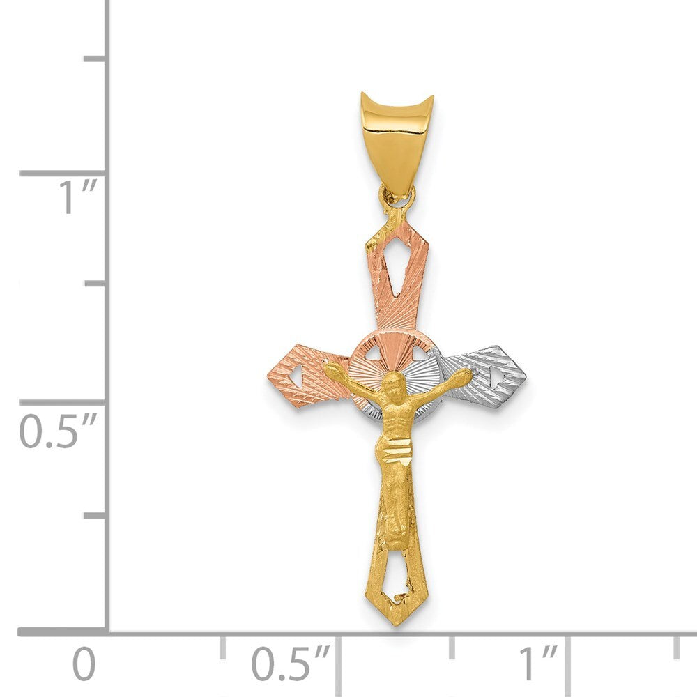 14k Yellow Gold Rhodium Crucifix Cross Pendant