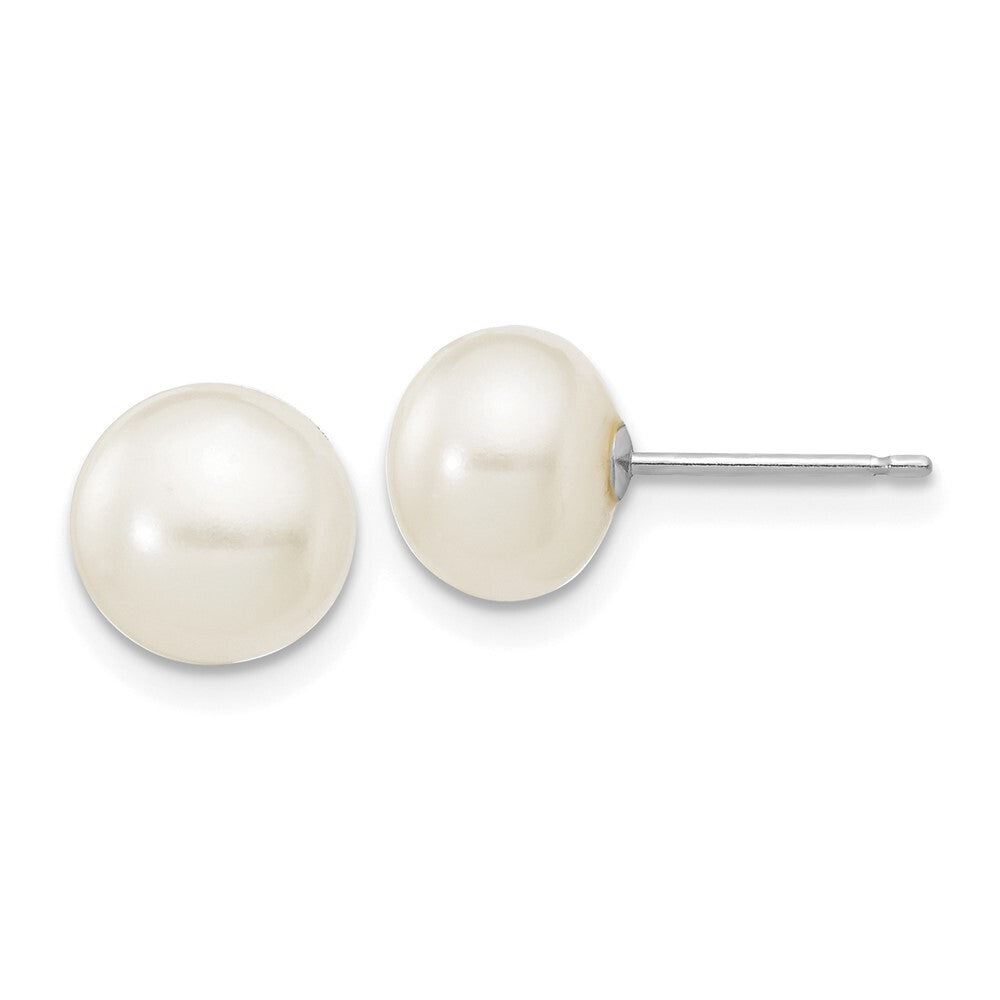 14k White Gold 7-8mm White Button Freshwater Cultured Pearl Stud Earrings