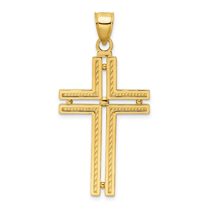 14k Yellow Gold Polished Beaded Cross Pendant