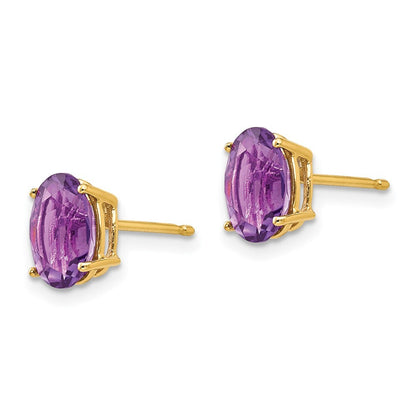 14k Yellow Gold 8x6mm Oval Amethyst Stud Earrings
