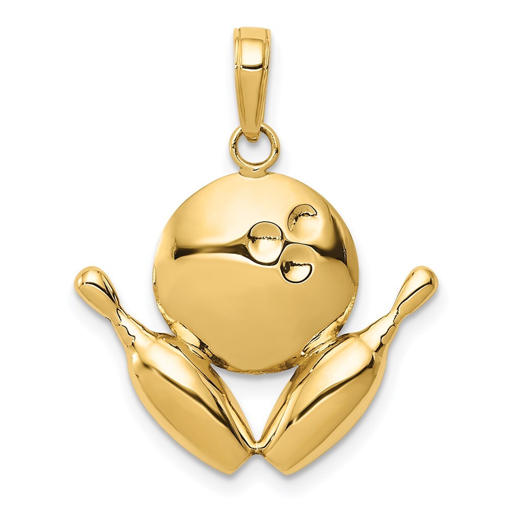 14k Yellow Gold Diamond-Cut Bowling Theme Charm Pendant for Women