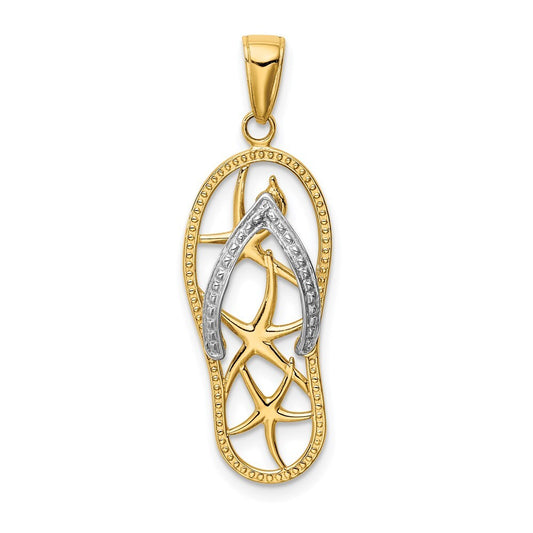 14k Two-tone Gold Starfish Flip-Flop Pendant for Women