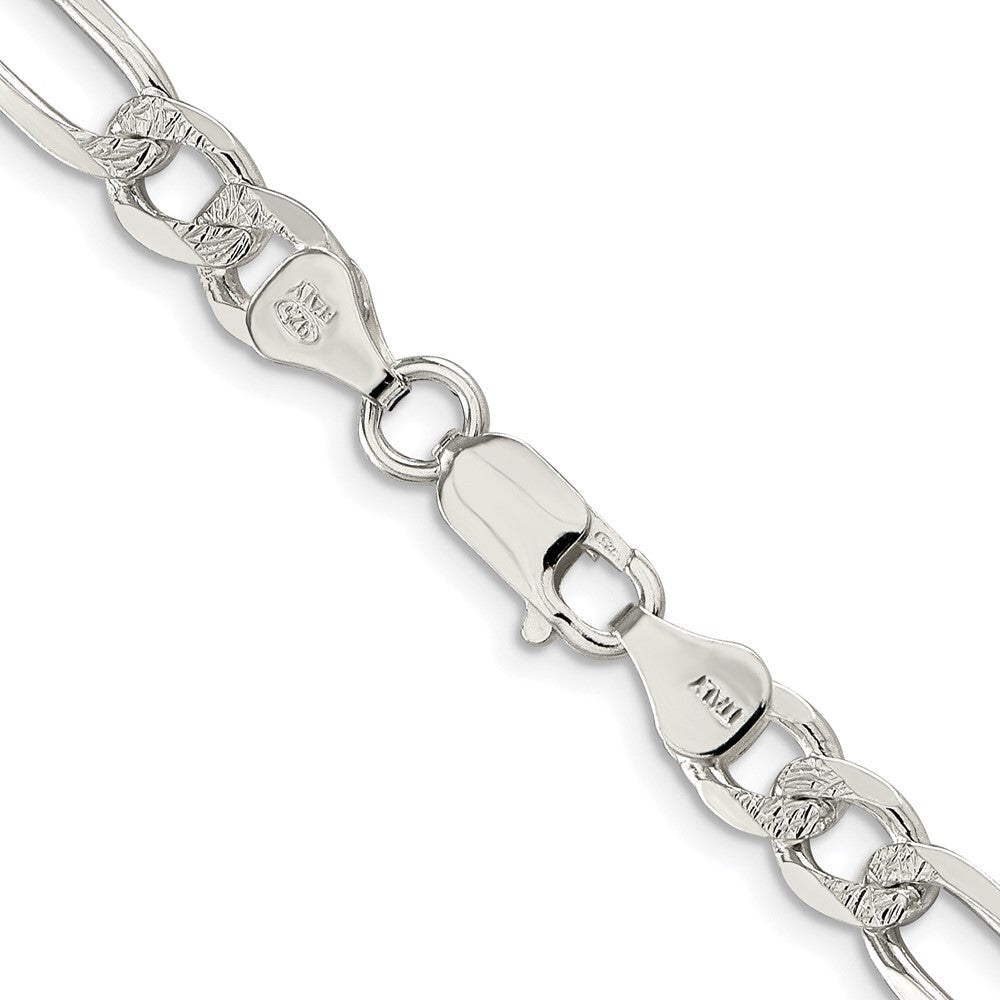 Sterling Silver Rhodium-plated 6.75mm Pav� Flat Figaro Chain