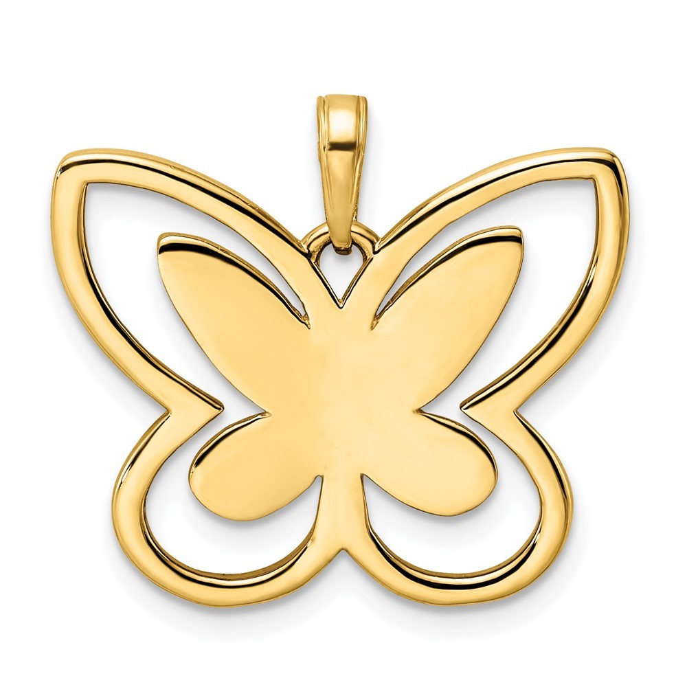 14k Yellow Gold and White Rhodium Diamond-cut Butterfly Pendant