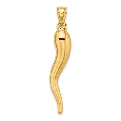 14k Yellow Gold Hollow 3D Italian Horn Pendant for Women