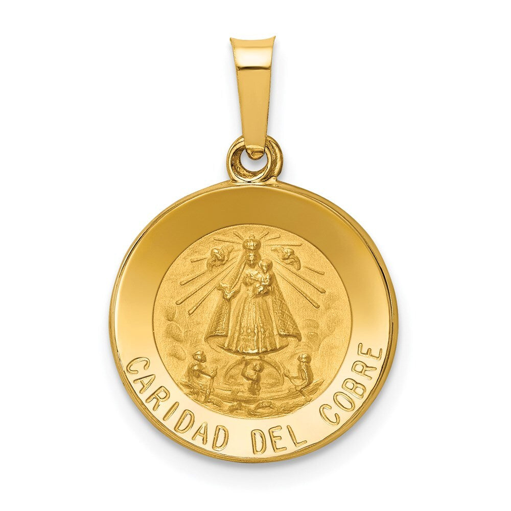 14k Yellow Gold Polished and Satin Caridad Del Cobre Medal Hollow Pendant