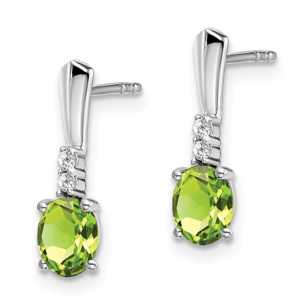 14k White Gold Oval Peridot and Diamond Dangle Earrings Gift for Women