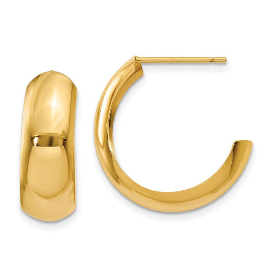 14k Yellow Gold Polished 6.5mm J-Hoop Earrings